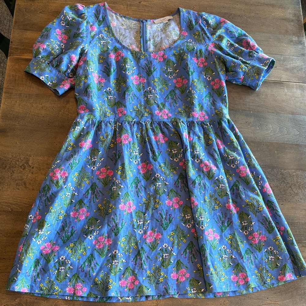LOFT cottagecore floral mini dress with puffed sleeves